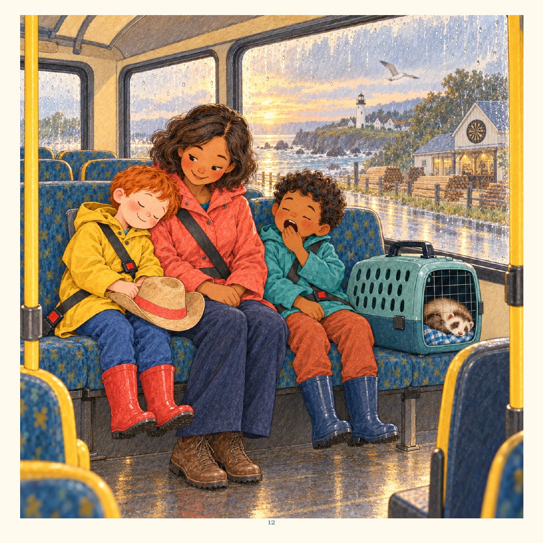Billy and Jake grow sleepy while the bus carries them home after their day out.